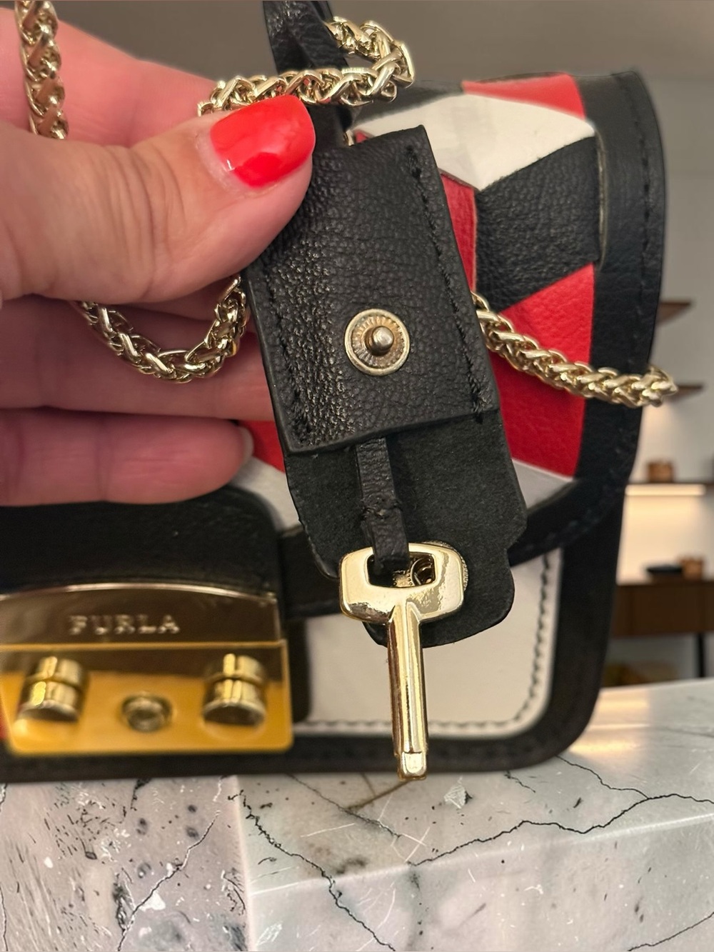 Furla Red Black White Geometric Crossbody Bag - Picture 12 of 12